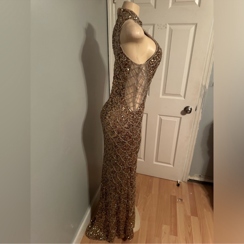 Mac Duggal Copper Sequin Beaded Samantha Stone Gown - Picture 4 of 10